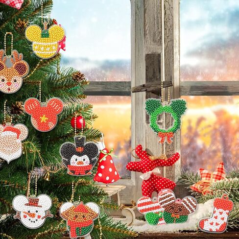 30Pcs 5D Christmas Mouse Diamond Keychain Hanging Ornaments DIY Mosaic Stickers by Numbers Diamond Art Full Drill Key Chain Handmade Rhinestone Art Crafts Pendant Gift Tags for Kids in Kuwait