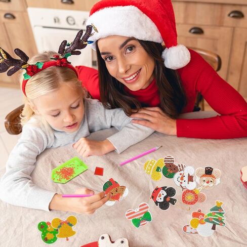 30Pcs 5D Christmas Mouse Diamond Keychain Hanging Ornaments DIY Mosaic Stickers by Numbers Diamond Art Full Drill Key Chain Handmade Rhinestone Art Crafts Pendant Gift Tags for Kids in Kuwait