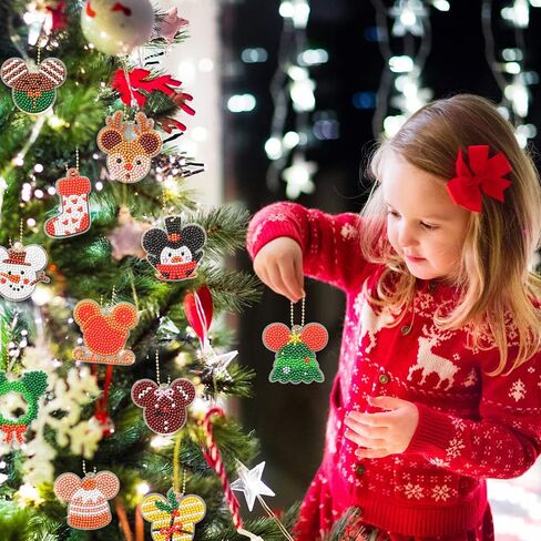 30Pcs 5D Christmas Mouse Diamond Keychain Hanging Ornaments DIY Mosaic Stickers by Numbers Diamond Art Full Drill Key Chain Handmade Rhinestone Art Crafts Pendant Gift Tags for Kids in Kuwait