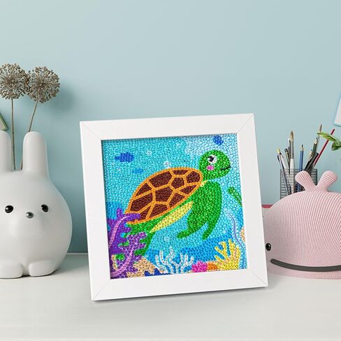 Labeol 5D Diamond Art Kit for Kids with Wooden Frame Art and Crafts for Kids Ages 6-8 - 10-12 Full Drill Painting by Number Kits Home Wall Decoration 6X6 inch (Tortoise) in Saudi Arabia