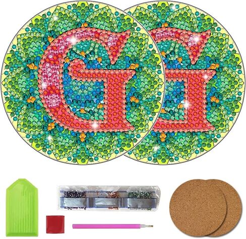 Bysincy 2 PCS A-Z 26 Letters Diamond Painting Coasters Kit,5D DIY Diamond Art Mosaic Alphabet Coasters Kits by Number for Adults Kids,Mandala Art Coasters with Initial (L) in Kuwait