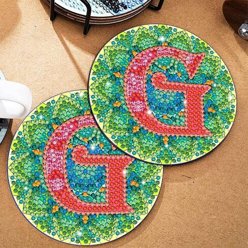 Bysincy 2 PCS A-Z 26 Letters Diamond Painting Coasters Kit,5D DIY Diamond Art Mosaic Alphabet Coasters Kits by Number for Adults Kids,Mandala Art Coasters with Initial (L) in Kuwait