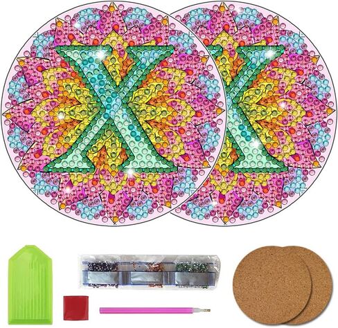 Bysincy 2 PCS A-Z 26 Letters Diamond Painting Coasters Kit,5D DIY Diamond Art Mosaic Alphabet Coasters Kits by Number for Adults Kids,Mandala Art Coasters with Initial (L) in Kuwait