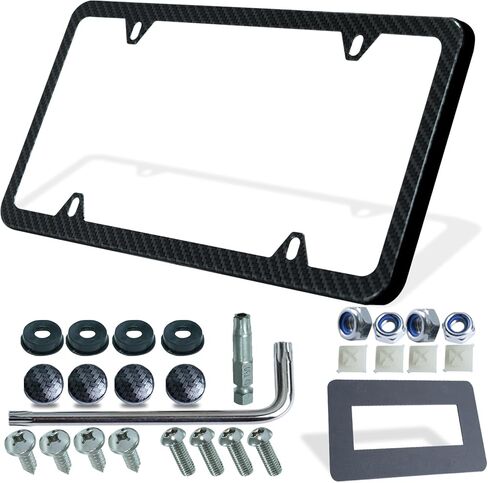 Carbon Fiber License Plate Frame, Upgraded 1.5mm Thickness, 100% Real Carbon Fiber Cloth Wrap Black Aluminum Plate, 2 Holes Slim Edge, Stainless Steel Anti-Theft Screws, Crash Pad, 1 Pack in Saudi Arabia