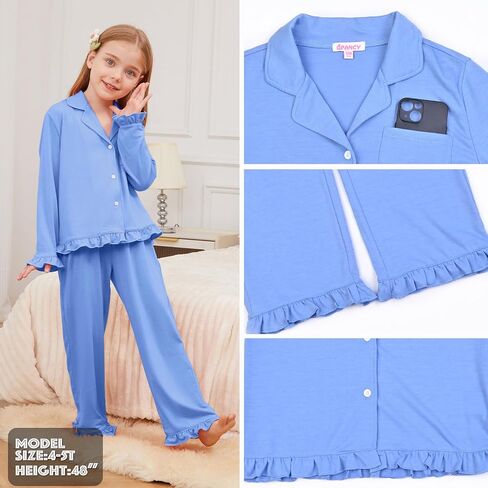 QPANCY Girls Pajamas Sets Ruffle Long Sleeve Button Down Sleepwear Loungewear kids 2 Piece Pjs Set in Saudi Arabia