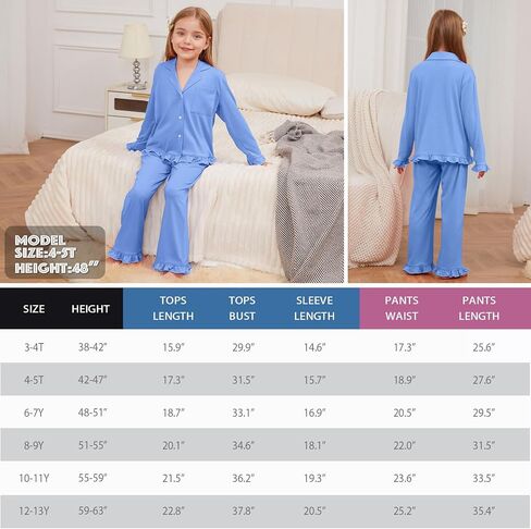 QPANCY Girls Pajamas Sets Ruffle Long Sleeve Button Down Sleepwear Loungewear kids 2 Piece Pjs Set in Saudi Arabia
