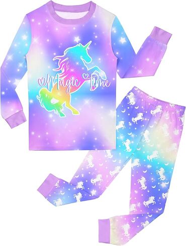 Girls Pajamas Toddler Kids Long Sleeve 2 Piece Pjs Set Unicorn Jammies Snug Fit Sleepwear 3T-10Y in Saudi Arabia