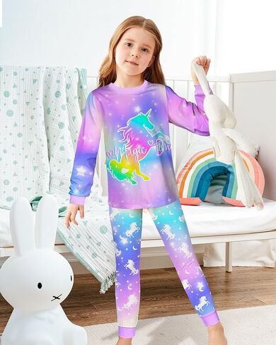 Girls Pajamas Toddler Kids Long Sleeve 2 Piece Pjs Set Unicorn Jammies Snug Fit Sleepwear 3T-10Y in Saudi Arabia