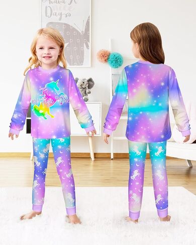 Girls Pajamas Toddler Kids Long Sleeve 2 Piece Pjs Set Unicorn Jammies Snug Fit Sleepwear 3T-10Y in Saudi Arabia