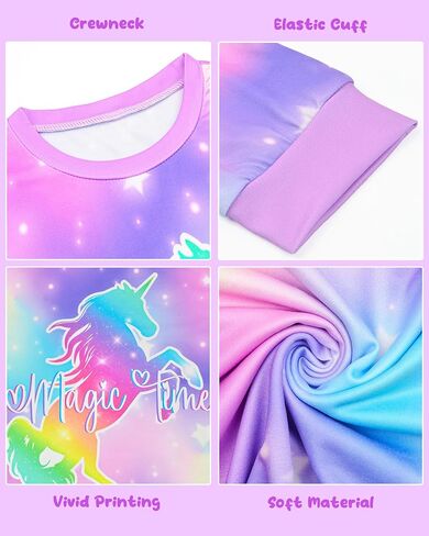 Girls Pajamas Toddler Kids Long Sleeve 2 Piece Pjs Set Unicorn Jammies Snug Fit Sleepwear 3T-10Y in Saudi Arabia