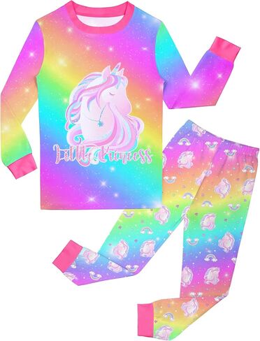 Girls Pajamas Toddler Kids Long Sleeve 2 Piece Pjs Set Unicorn Jammies Snug Fit Sleepwear 3T-10Y in Saudi Arabia