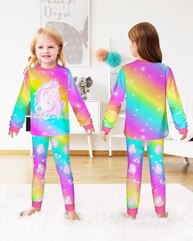 Girls Pajamas Toddler Kids Long Sleeve 2 Piece Pjs Set Unicorn Jammies Snug Fit Sleepwear 3T-10Y in Saudi Arabia