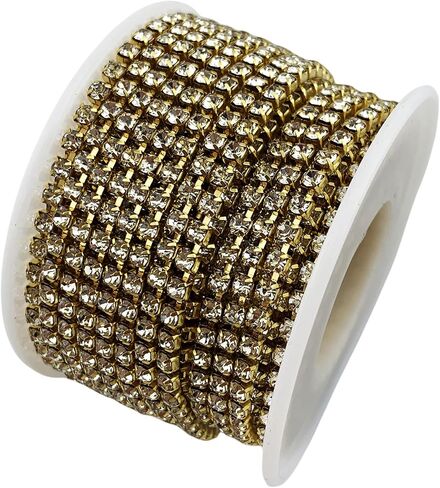 10 Yard Crystal Rhinestone Close Chain Clear Trim Sewing Craft Gold color (2mm) in Kuwait