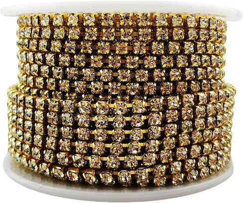10 Yard Crystal Rhinestone Close Chain Clear Trim Sewing Craft Gold color (2mm) in Kuwait