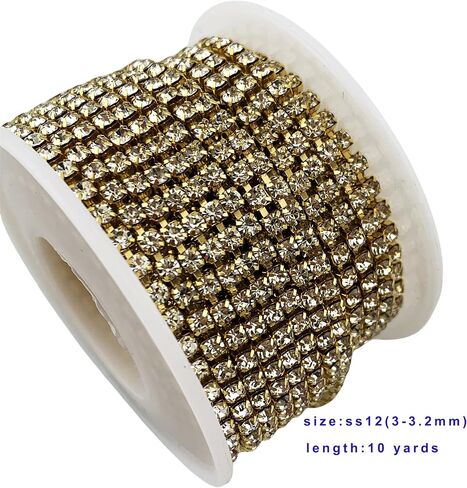 10 Yard Crystal Rhinestone Close Chain Clear Trim Sewing Craft Gold color (2mm) in Kuwait