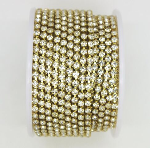 10 Yard Crystal Rhinestone Close Chain Clear Trim Sewing Craft Gold color (2mm) in Kuwait