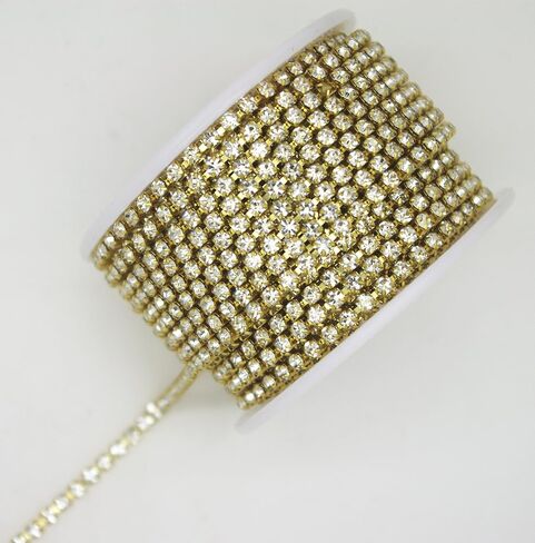 10 Yard Crystal Rhinestone Close Chain Clear Trim Sewing Craft Gold color (2mm) in Kuwait