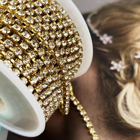 10 Yard Crystal Rhinestone Close Chain Clear Trim Sewing Craft Gold color (2mm) in Kuwait