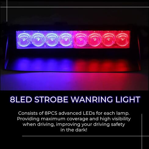 LED Dash Emergency Strobe Lights Interior Windshield Yellow Flashing Warning Light Bar w/Suction Cups for Police Law Enforcement Construction Vehicles Trucks. in Kuwait