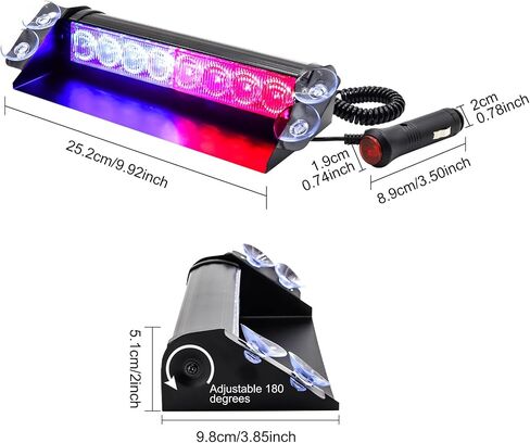 LED Dash Emergency Strobe Lights Interior Windshield Yellow Flashing Warning Light Bar w/Suction Cups for Police Law Enforcement Construction Vehicles Trucks. in Kuwait