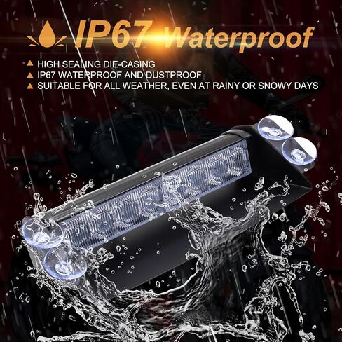 LED Dash Emergency Strobe Lights Interior Windshield Yellow Flashing Warning Light Bar w/Suction Cups for Police Law Enforcement Construction Vehicles Trucks. in Kuwait
