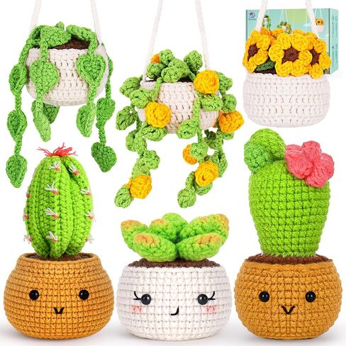 Crochetta Crochet Kit for Beginners, Beginner Crochet Kits for Adults with Step-by-Step Video Tutorials, DIY Knitting & Crocheting Craft Hobbies Supplies, 6 Pack Plants(40%+ Yarn) in Kuwait