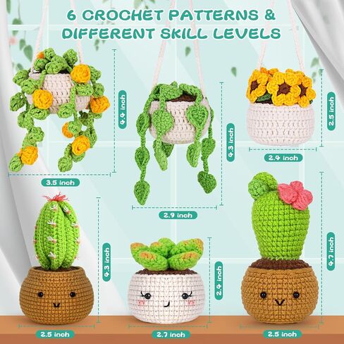 Crochetta Crochet Kit for Beginners, Beginner Crochet Kits for Adults with Step-by-Step Video Tutorials, DIY Knitting & Crocheting Craft Hobbies Supplies, 6 Pack Plants(40%+ Yarn) in Kuwait