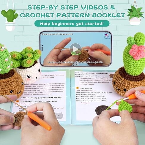 Crochetta Crochet Kit for Beginners, Beginner Crochet Kits for Adults with Step-by-Step Video Tutorials, DIY Knitting & Crocheting Craft Hobbies Supplies, 6 Pack Plants(40%+ Yarn) in Kuwait