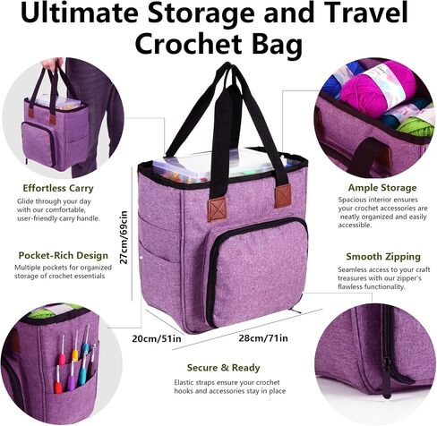 JC CRAFT 137-Piece Crochet Kit for Beginners Adults & Kids: 20 Vibrant Yarns, Ergonomic Hooks, Complete Supplies, Stylish Bag – Perfect Crochet Starter Kit, 1970 Yards of Yarn, Purple in Saudi Arabia