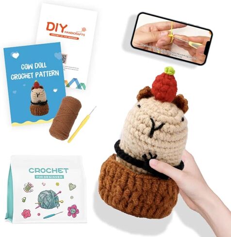 Hylvix Crochet kit for Beginners, Capybara Animals Crochet kit, Learn to Crochet, with Step by Step Video, for Adults Kids, for Gifts, with Tutorials and Yarns, Hook, Accessories (Capybara) in Saudi Arabia