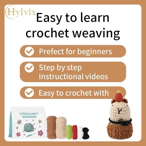 Hylvix Crochet kit for Beginners, Capybara Animals Crochet kit, Learn to Crochet, with Step by Step Video, for Adults Kids, for Gifts, with Tutorials and Yarns, Hook, Accessories (Capybara) in Saudi Arabia