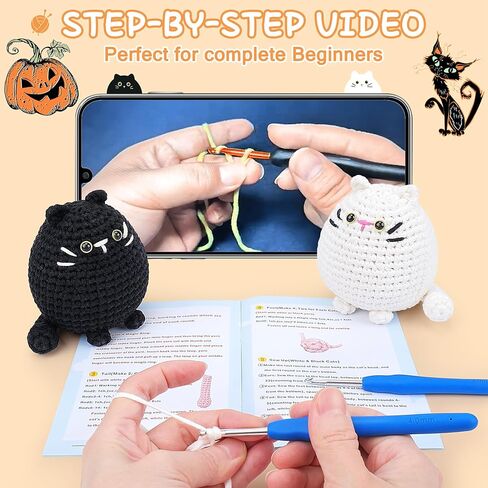 Cat Crochet Kit for Beginners-Calico Cat Crochet Kits for Adults Kids, Crochet Starter Kit with Step-by-Step Video Tutorials,Crochet Animal Kits Learn to Crochet Kits for Adults Kids in Kuwait