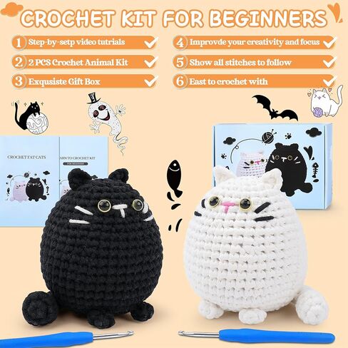 Cat Crochet Kit for Beginners-Calico Cat Crochet Kits for Adults Kids, Crochet Starter Kit with Step-by-Step Video Tutorials,Crochet Animal Kits Learn to Crochet Kits for Adults Kids in Kuwait