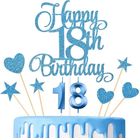 18th Birthday Cake Decorations, 18th Birthday Candles Cake Numeral Candles and Glitter Happy 18th Birthday Cake Toppers Set for Birthday Party Supplies (Rose Gold) in Saudi Arabia
