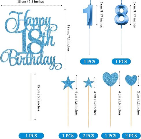 18th Birthday Cake Decorations, 18th Birthday Candles Cake Numeral Candles and Glitter Happy 18th Birthday Cake Toppers Set for Birthday Party Supplies (Rose Gold) in Saudi Arabia