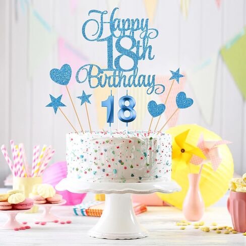 18th Birthday Cake Decorations, 18th Birthday Candles Cake Numeral Candles and Glitter Happy 18th Birthday Cake Toppers Set for Birthday Party Supplies (Rose Gold) in Saudi Arabia