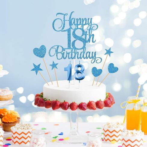 18th Birthday Cake Decorations, 18th Birthday Candles Cake Numeral Candles and Glitter Happy 18th Birthday Cake Toppers Set for Birthday Party Supplies (Rose Gold) in Saudi Arabia