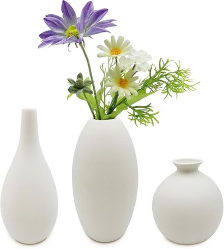 KPJ Small Flower Vase, Bud Vases, Flower Vases for Centerpieces, Ceramic Vases Home Décor, Small Vase Décor, Small Vases for Flowers, Modern Vase, White Vase, Set of 3 in Saudi Arabia