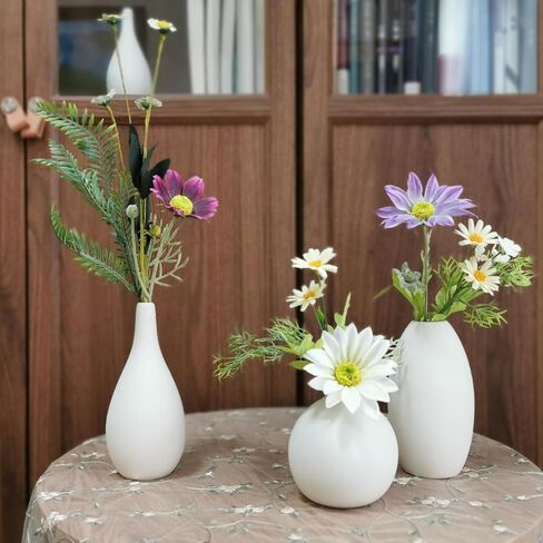 KPJ Small Flower Vase, Bud Vases, Flower Vases for Centerpieces, Ceramic Vases Home Décor, Small Vase Décor, Small Vases for Flowers, Modern Vase, White Vase, Set of 3 in Saudi Arabia