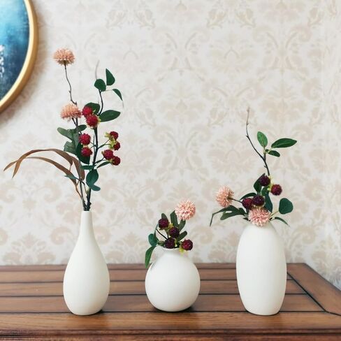 KPJ Small Flower Vase, Bud Vases, Flower Vases for Centerpieces, Ceramic Vases Home Décor, Small Vase Décor, Small Vases for Flowers, Modern Vase, White Vase, Set of 3 in Saudi Arabia
