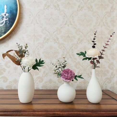KPJ Small Flower Vase, Bud Vases, Flower Vases for Centerpieces, Ceramic Vases Home Décor, Small Vase Décor, Small Vases for Flowers, Modern Vase, White Vase, Set of 3 in Saudi Arabia