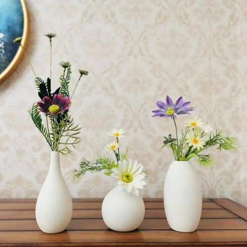 KPJ Small Flower Vase, Bud Vases, Flower Vases for Centerpieces, Ceramic Vases Home Décor, Small Vase Décor, Small Vases for Flowers, Modern Vase, White Vase, Set of 3 in Saudi Arabia