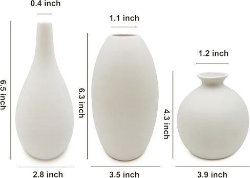KPJ Small Flower Vase, Bud Vases, Flower Vases for Centerpieces, Ceramic Vases Home Décor, Small Vase Décor, Small Vases for Flowers, Modern Vase, White Vase, Set of 3 in Saudi Arabia