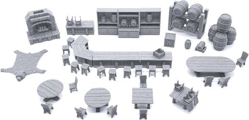 EnderToys Tavern Bar Furniture Set by EC3D, 3D Printed Tabletop RPG Scenery and Wargame Terrain 28mm Miniatures in Saudi Arabia