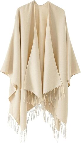 Verdusa Women's Fringe Shawls Wraps Winter Open Front Poncho Cape Oversized Cardigan Sweater in Saudi Arabia