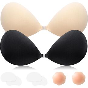 2 Pairs Sticky Bra Push Up - Strapless & Breathable Adhesive Invisible Bra with 2 Pcs Nipple Covers & 4 Pcs Lifting Stickers