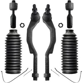 ASTARPRO - Front 6pc Tie Rods Kit for Chevy Trailblazer EXT GMC Envoy XL XUV Buick SSR Rainier Isuzu Ascender Saab 9-7x Olds Bravada, 4 Tie Rods 2 Boots + Bellows w/Locking C-Clamps Replacement