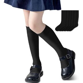 PICCOLO HOSIERY 6 Pair Pack Girls & Boys School Uniform Flat Knit Cotton Knee High Socks