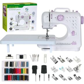 Sewing Machine for Beginners, Mini Sewing Machine Built-in 12 Stitches, 13 Replaceable Presser Feet, Portable Sewing Machine with Extension Table, Light, Reverse Sewing, 2 Speed Foot Pedal, Sewing Kit