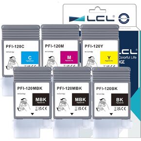 LCL PFI-120 PFI120 130-ml Ink Cartridge Replacement for Canon PFI-120MBK PFI-120BK PFI-120C PFI-120M PFI-120Y for Canon ImagePROGRAF GP-200 GP-300 TM-200 TM-205 TM-300 TM-305 Printers(6-Pack KCMY2MBK)